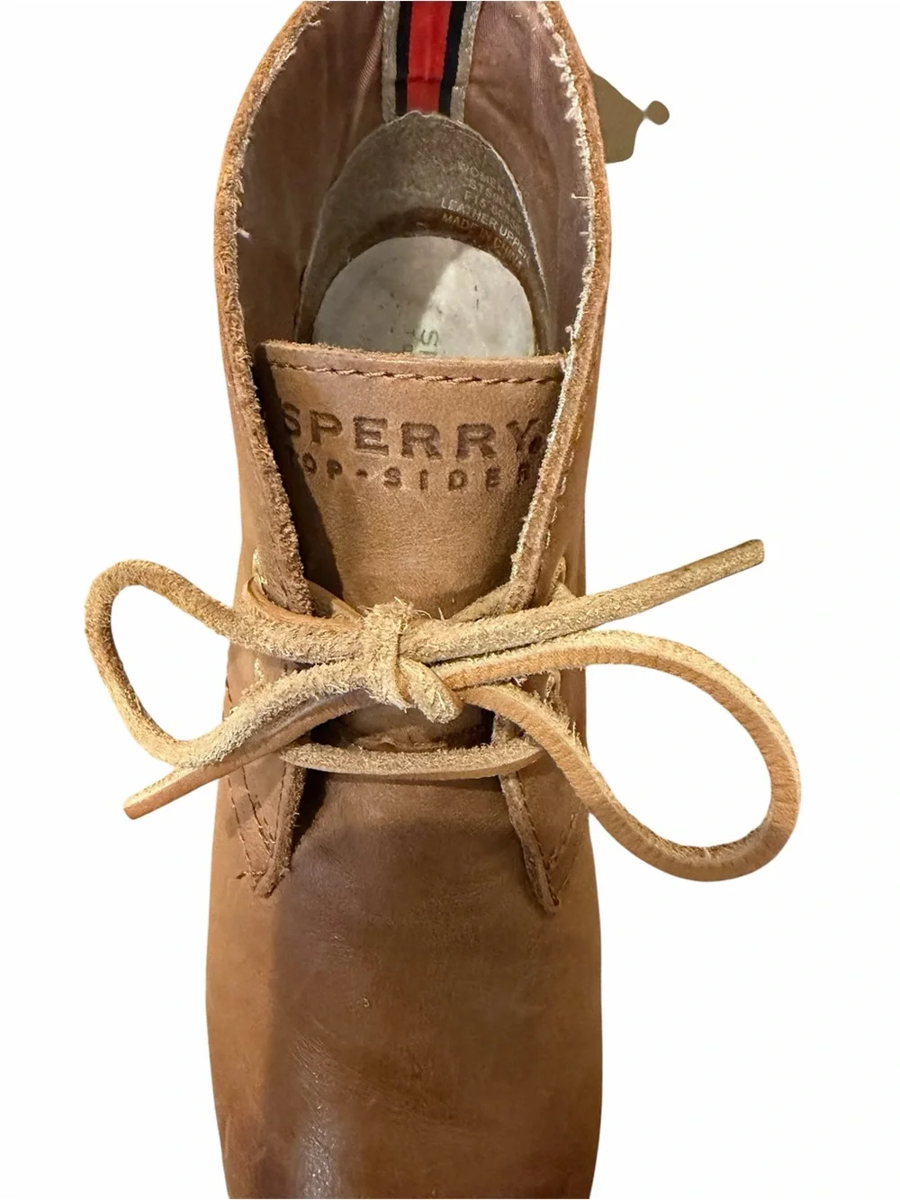 Sperry Cognac Leather Lace-Up Wedge Ankle Boots